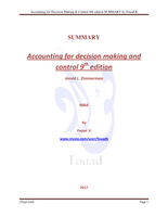 SUMMARY: Accounting for Decision Making and Control 9th edition&comma; Zimmerman PDF SUMMARY